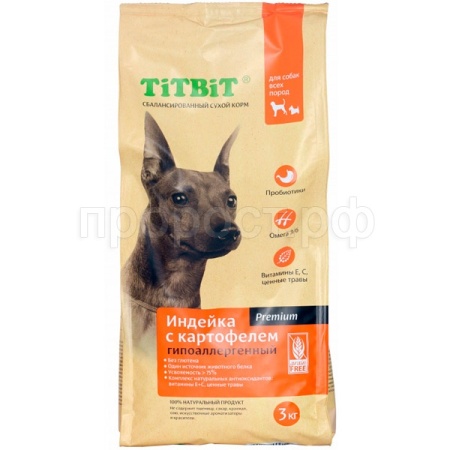 Собаки ТитБит для собак всех пород Индейка/картофель 3кг/2шт/009116