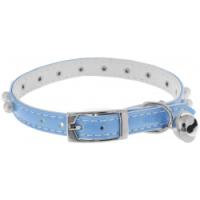 Ошейник синтетик 10мм двойной прошитый с жемчугом и бубенчиком синий 30см/00210111-06