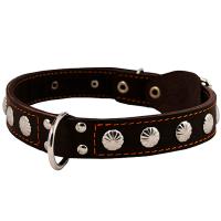 Ошейник кожа 30мм двойной с украшением и кольцом посередине 49-58см/00030043/Каскад/