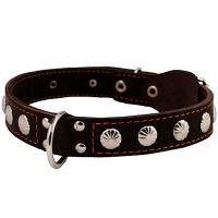 Ошейник кожа 35мм двойной с украшением и кольцом посередине 55-64см/00035043/Каскад/