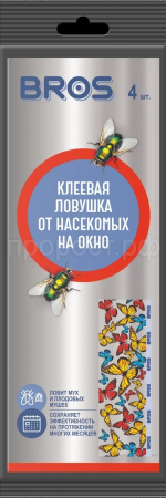 Липкая полоска BROS от мух и фруктовых мошек на окно, горшки, (декоративная) 4 шт