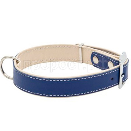 Ошейник кожа 20мм BEST двойной с подворотом 26-34см синий/10220350-06/Каскад