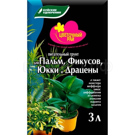 Грунт БУЙ Цветочный Рай 3л для Пальм,Фикусов,Юкки и Драцены 6шт
