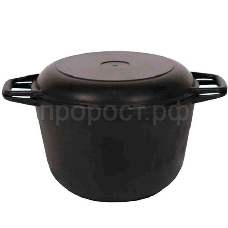 Кастрюля 6л чугунная с крышкой-сковородой 