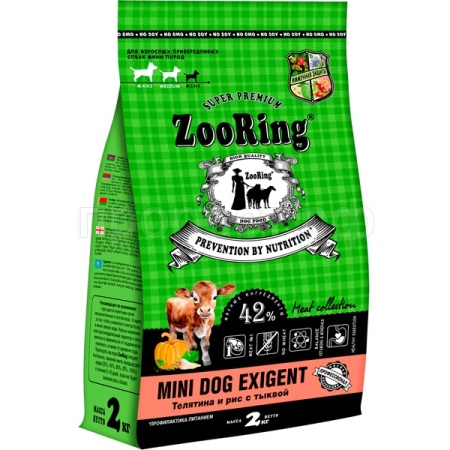 Собаки ZooRing Mini Exigent телятина/рис/тыква д/взр.собак мини пород 2кг/5шт/316131 ЧЗ Собаки ZooRing Mini Exigent телятина/рис/тыква д/взр.собак мини пород 2кг/5шт/316131 ЧЗ