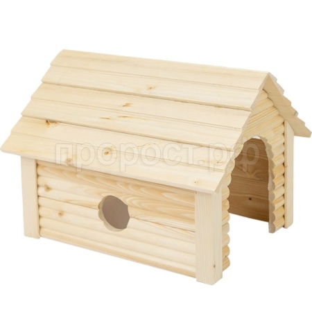 Домик деревянный для грызунов с круглым окошком 2-х скатной крышей 27*21*20,5см сосна/86433