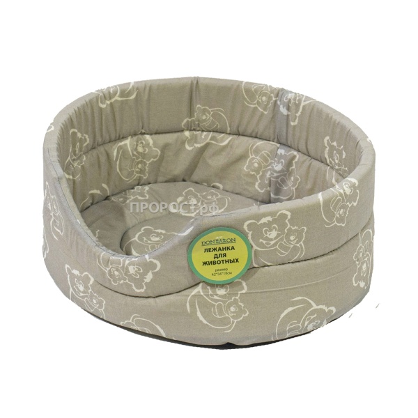 Лежанка овальная стеганая поролоновая хлопок Серые Мишки 42*34*18см/DONBARON