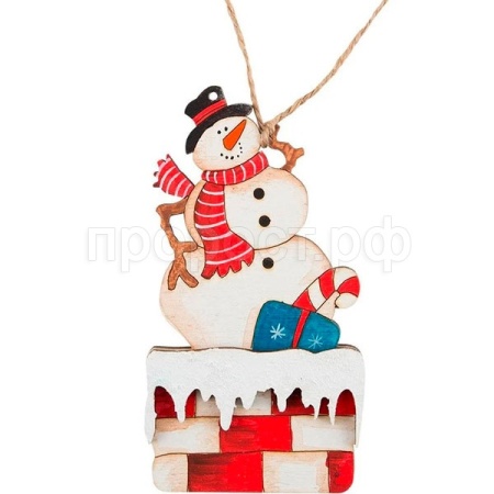 Игрушка деревянная Снеговик И2 на подвесе 