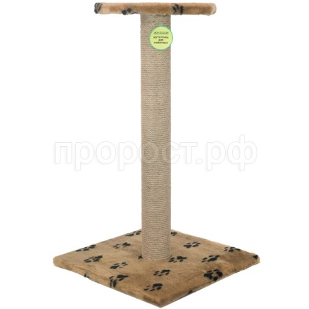 Когтеточка столбик с полкой мех, джут коричневый 80см/DONBARON