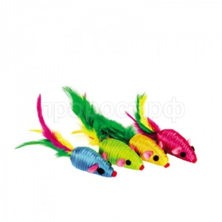 Игрушка для кошек Мышь с перьями нейлон 4,5см 