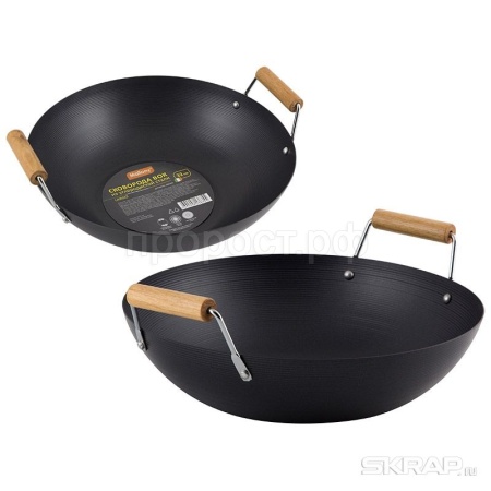 Сковорода ВОК углерод. сталь D32см LARGO с дерев. ручками  