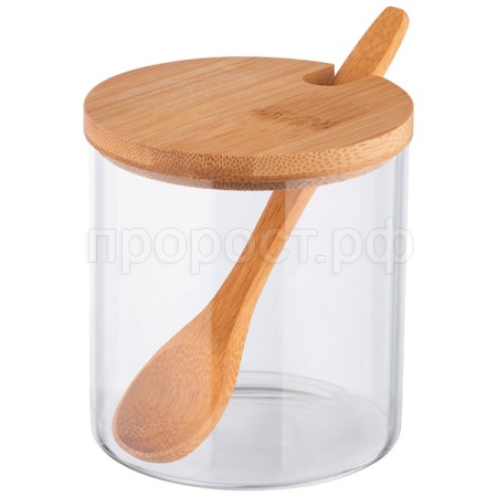 Банка д/сыпуч. прод. 0,3л Bambu стеклянная с крышкой+ложечкой 109034 /24шт/Mallony