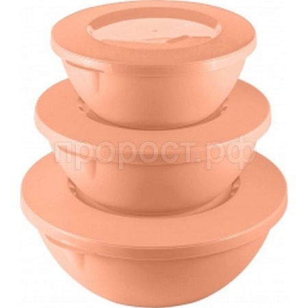 Набор мисок HELSINKI (3л+2л+1л) с крышками персиковая карамель PT1280 /11шт/ПТ Набор мисок HELSINKI (3л+2л+1л) с крышками персиковая карамель PT1280 /11шт/ПТ