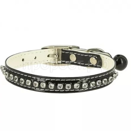 Ошейник синтетик 10мм двойной прошитый со стразами и бубенчиком черный 30см/00210106-07/Каскад Ошейник синтетик 10мм двойной прошитый со стразами и бубенчиком черный 30см/00210106-07/Каскад