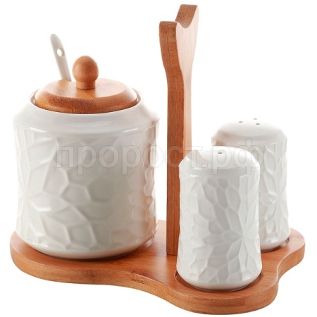 Набор д/специй "KRISPY" с сахарницей на бамбуковой подставке AK1-0020 /24шт/ Alpenkok 