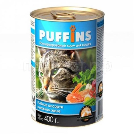 Корм для кошек Пуффинс 415г ЖЕЛЕ рыбное ассорти Корм для кошек Пуффинс 415г ЖЕЛЕ рыбное ассорти
